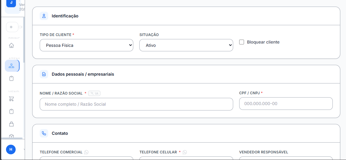 Cadastro de cliente — identificação