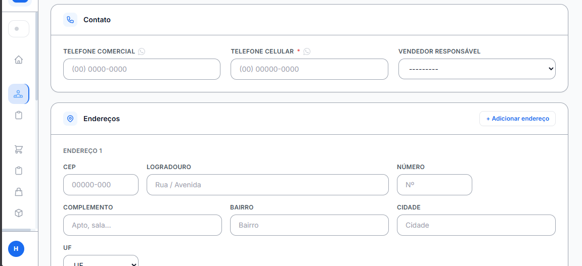 Cadastro de cliente — contato e endereço